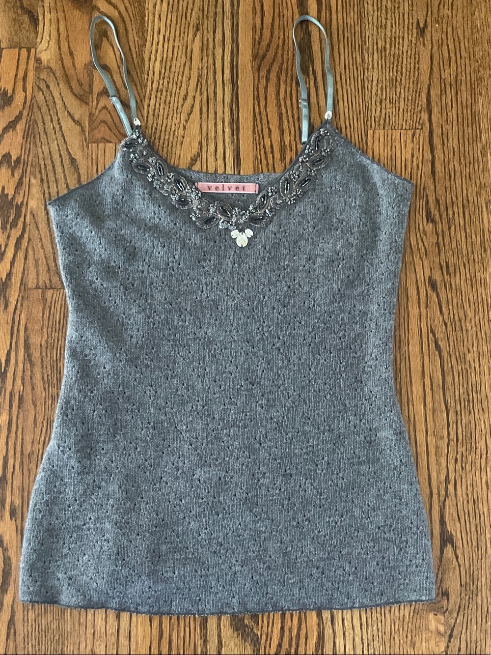 Vintage Velvet Grey Beaded Knit Camisole